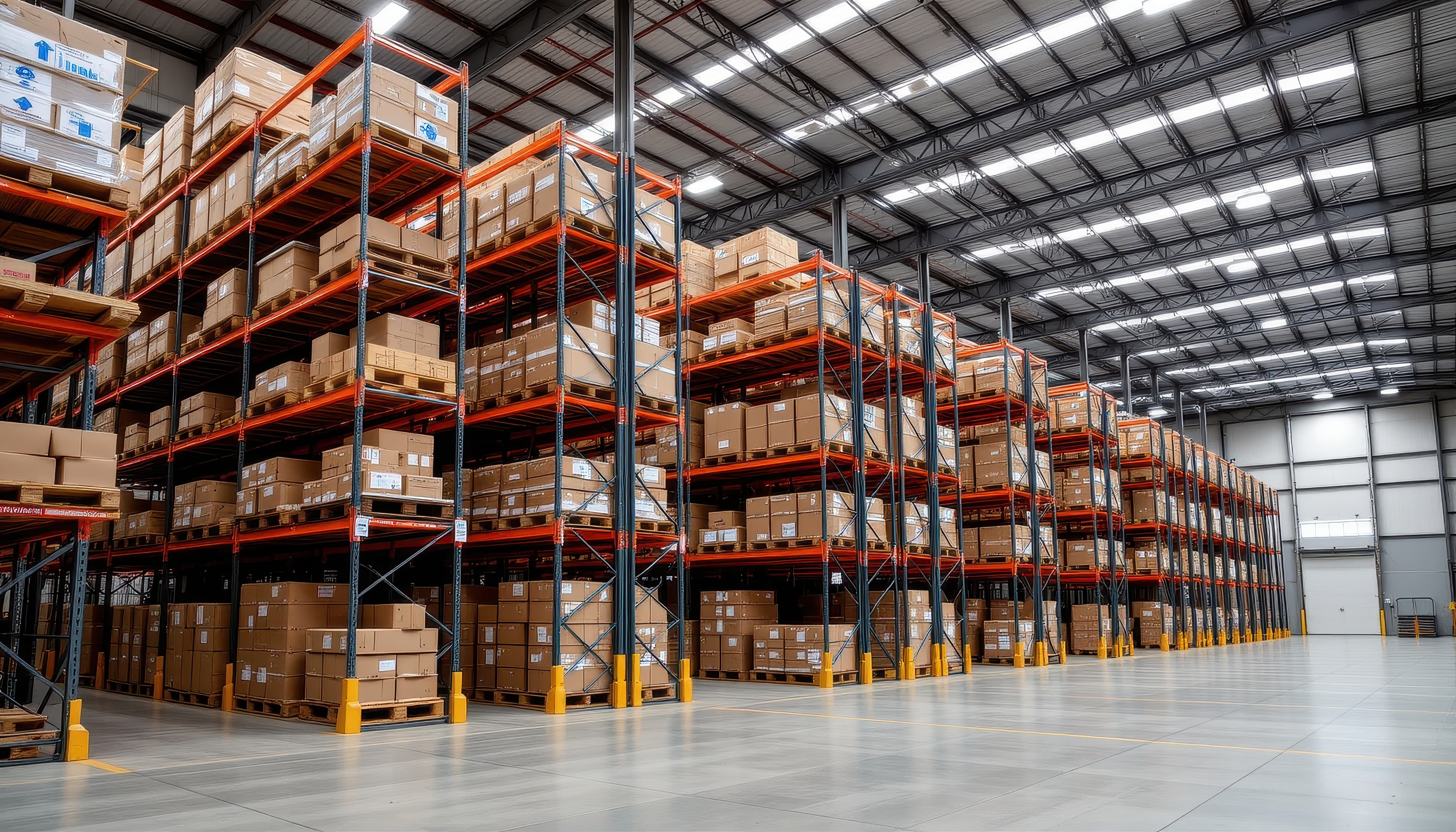 Large warehouse with professional pallet racking systems and forklift operator